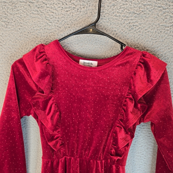 Speechless Kids Girls Dress Sz 8 Red Velvet Sparkles throughout Ruffles Tie Back - Picture 2 of 9
